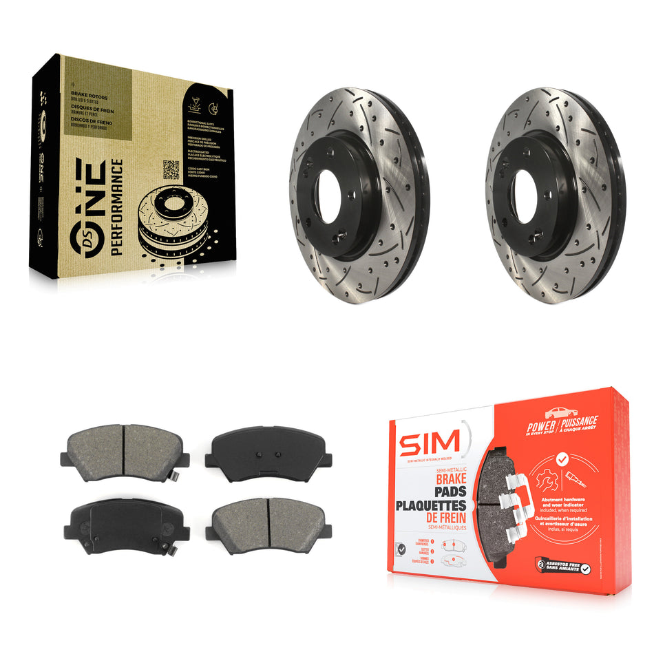 Front Coated Drilled Slotted Disc Brake Rotors And Semi-Metallic Pads Kit For Hyundai Elantra Kia Forte Veloster GT Forte5 Coupe Koup KDS-100130
