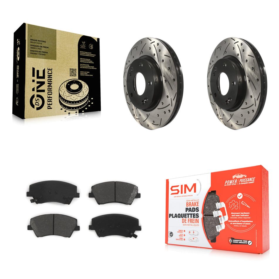 Front Coated Drilled Slotted Disc Brake Rotors And Semi-Metallic Pads Kit For Hyundai Elantra KDS-100131