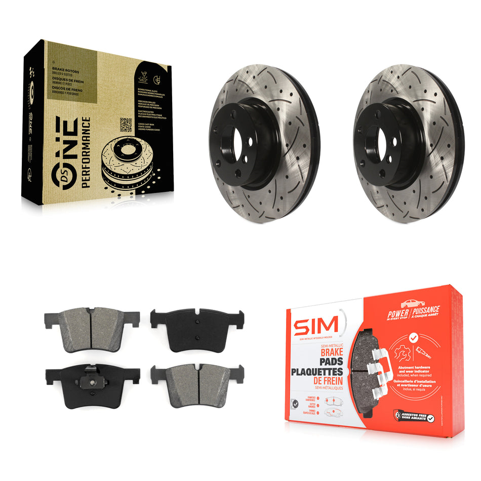 Front Coated Drilled Slotted Disc Brake Rotors And Semi-Metallic Pads Kit For BMW X3 X4 KDS-100132