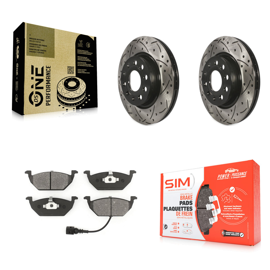 Front Coated Drilled Slotted Disc Brake Rotors And Semi-Metallic Pads Kit For 2011-2015 Volkswagen Jetta With 280mm Diameter Rotor KDS-100134