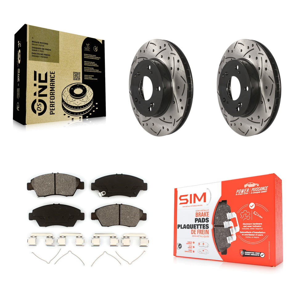 Front Coated Drilled Slotted Disc Brake Rotors And Semi-Metallic Pads Kit For Honda Civic Acura ILX KDS-100141
