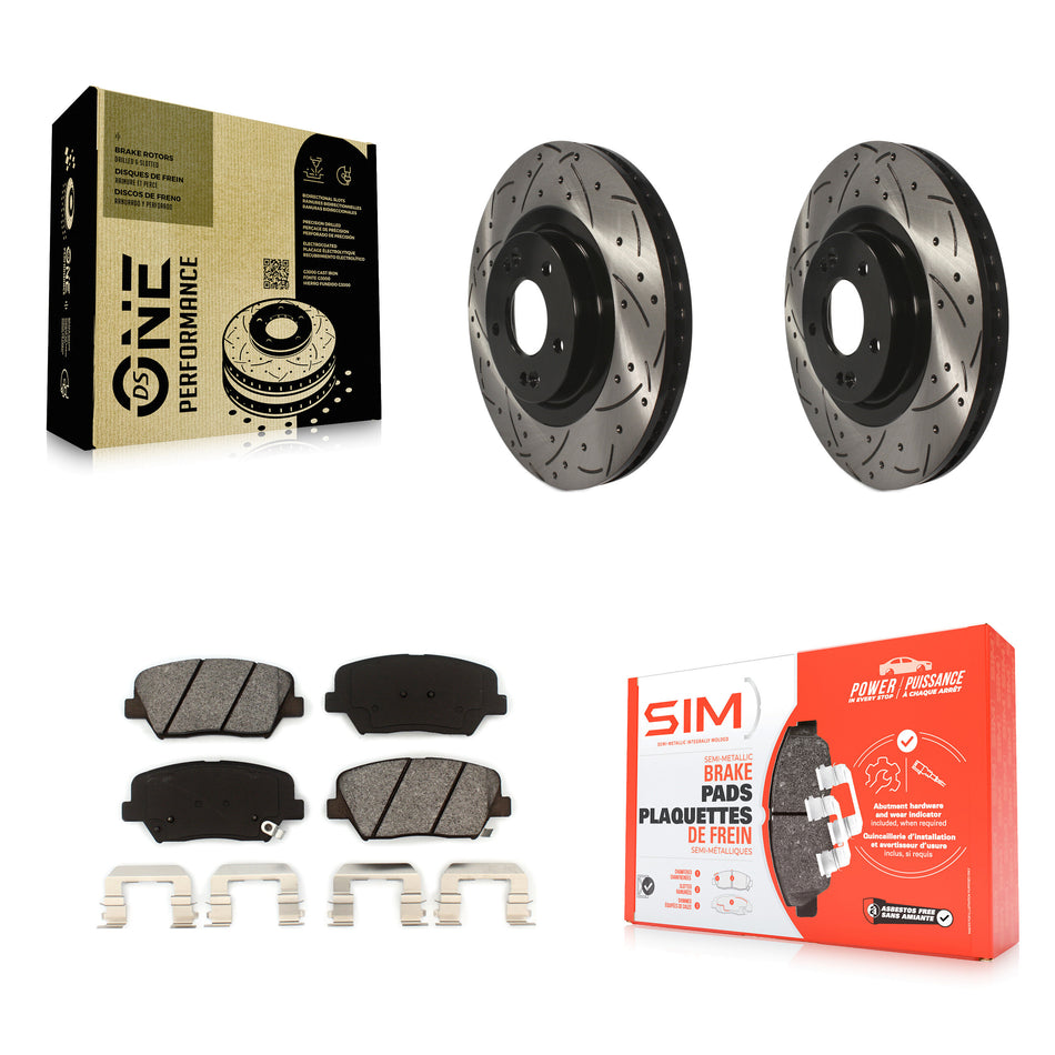 Front Coated Drilled Slotted Disc Brake Rotors And Semi-Metallic Pads Kit For Hyundai Santa Fe Sport Kia Sorento KDS-100143