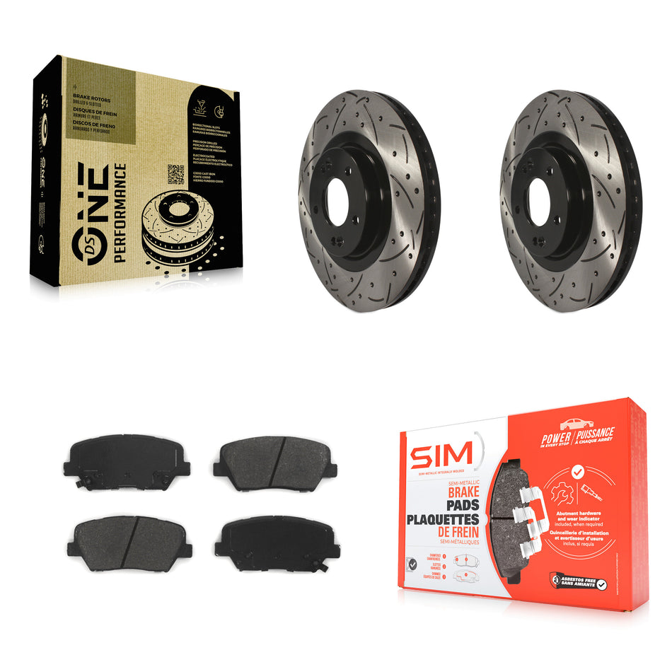Front Coated Drilled Slotted Disc Brake Rotors And Semi-Metallic Pads Kit For Kia Sorento Hyundai Santa Fe Sport KDS-100144