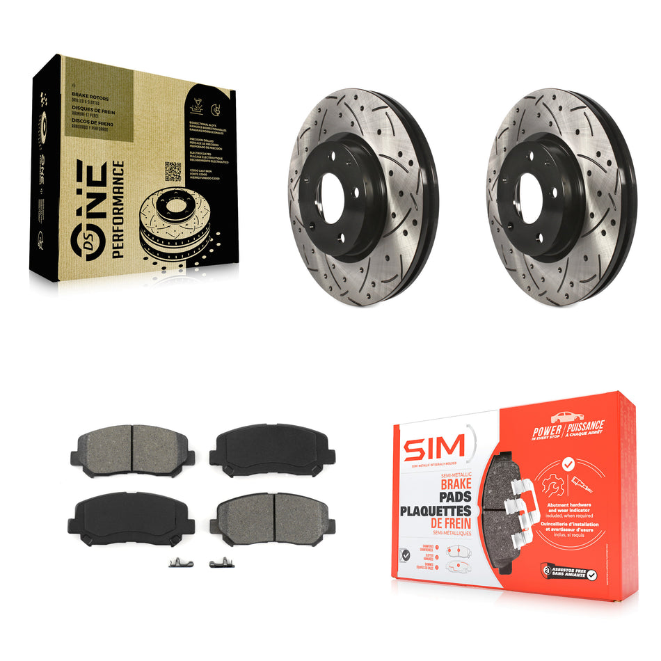 Front Coated Drilled Slotted Disc Brake Rotors And Semi-Metallic Pads Kit For 2013-2015 Mazda CX-5 KDS-100145