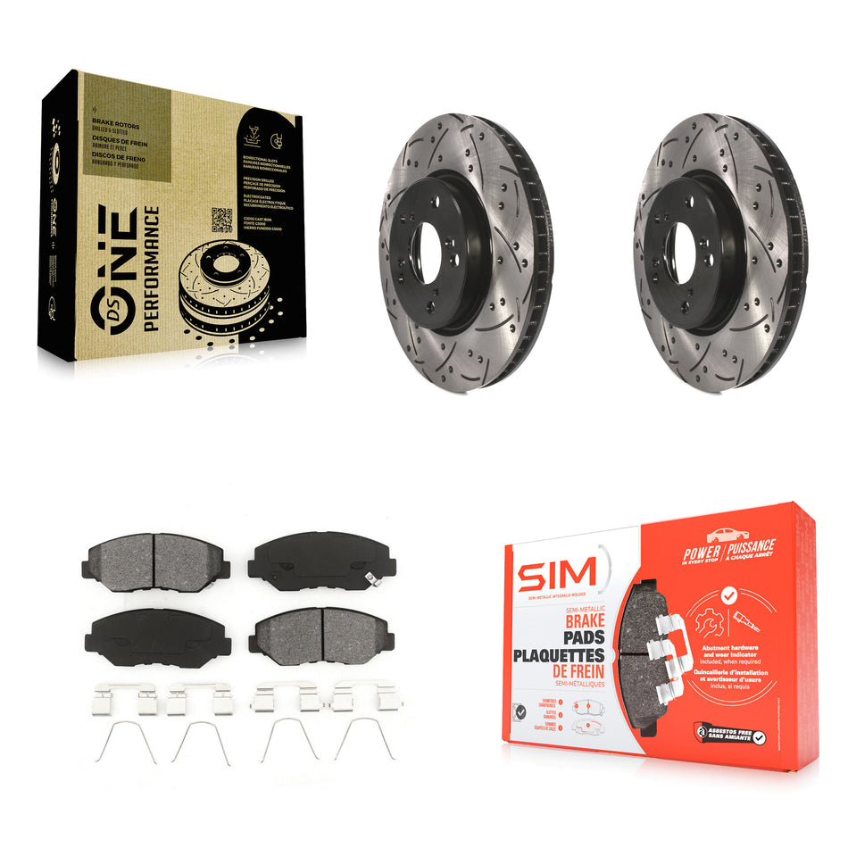 Front Coated Drilled Slotted Disc Brake Rotors And Semi-Metallic Pads Kit For 2015 Honda Civic EX with Manual transmission KDS-100149
