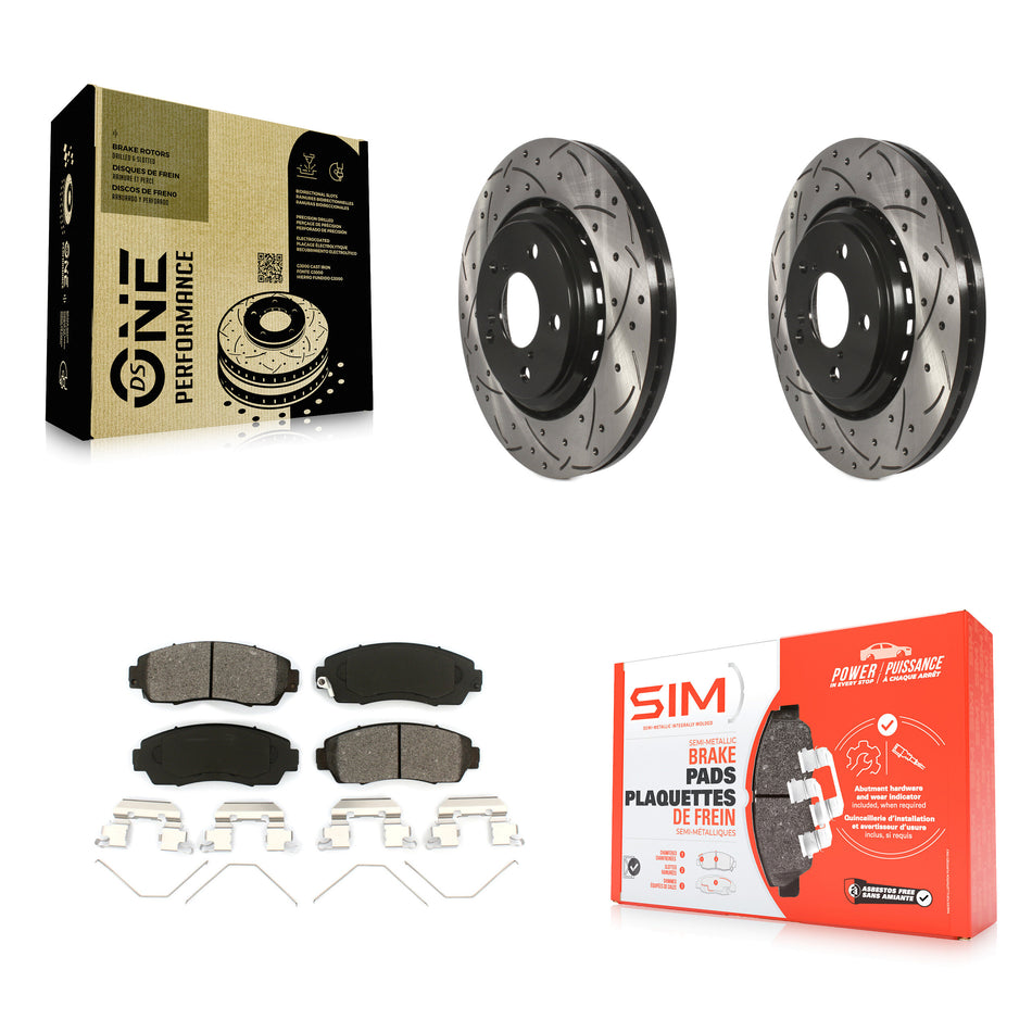 Front Coated Drilled Slotted Disc Brake Rotors And Semi-Metallic Pads Kit For Honda Odyssey Passport KDS-100151