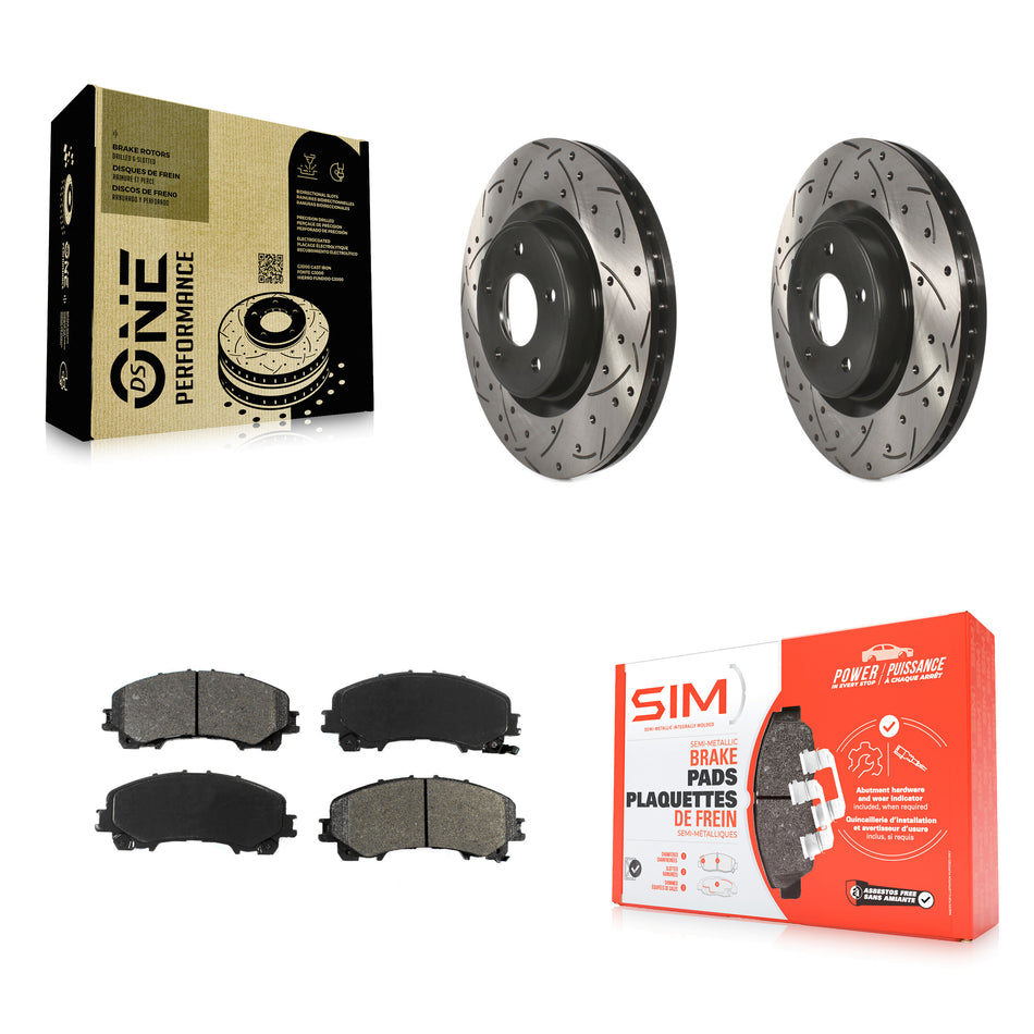 Front Coated Drilled Slotted Disc Brake Rotors And Semi-Metallic Pads Kit For INFINITI Q50 QX50 Q60 KDS-100154