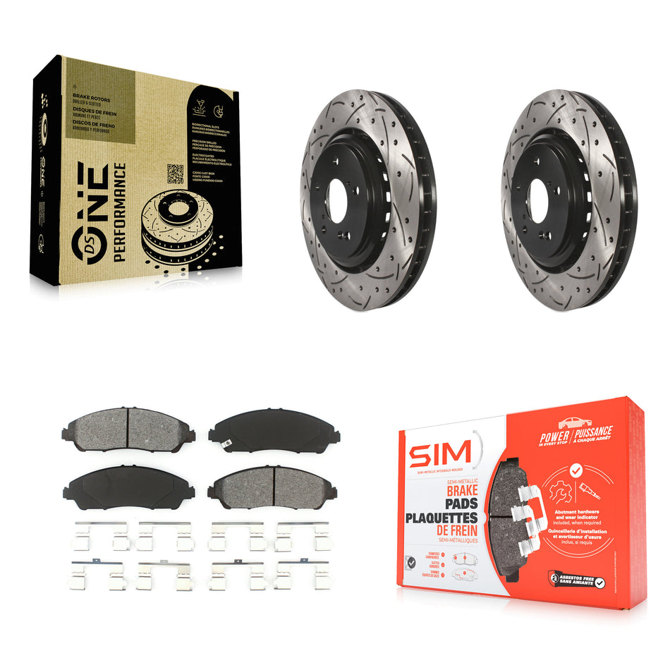 Front Coated Drilled Slotted Disc Brake Rotors And Semi-Metallic Pads Kit For 2014-2016 Acura MDX KDS-100156