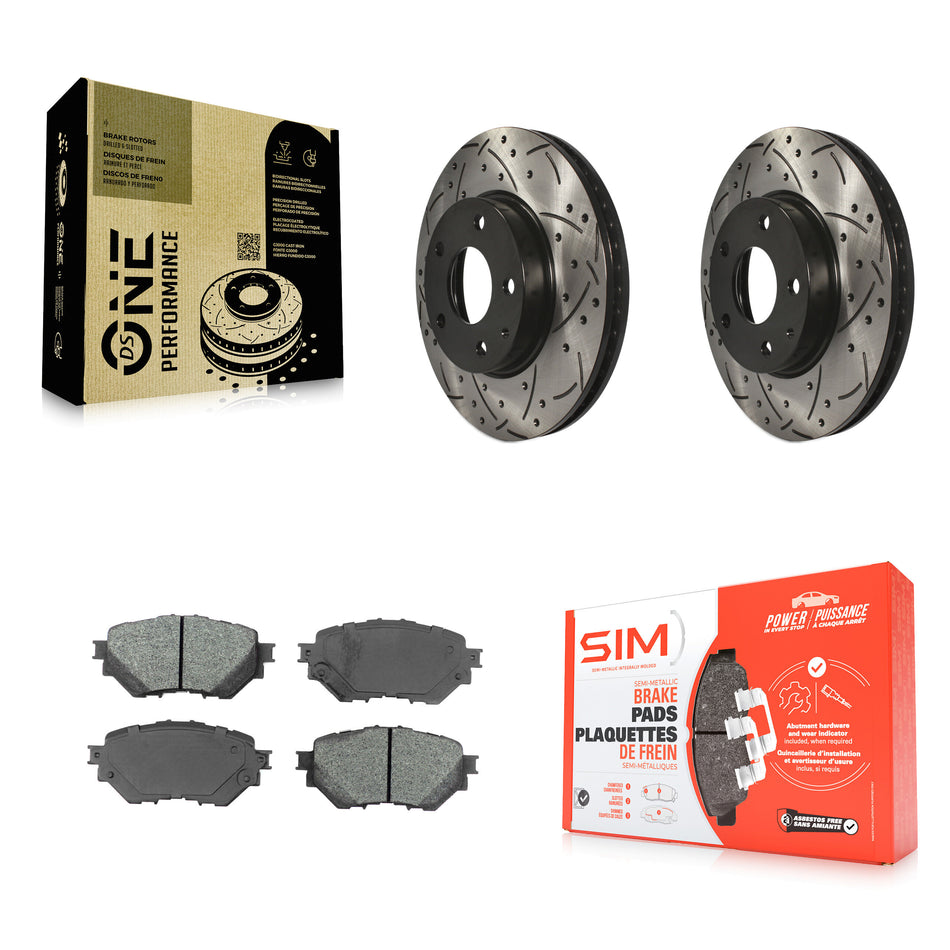 Front Coat Drill Slot Disc Brake Rotors Semi-Metallic Pad Kit For 2014-2018 Mazda 3 Sport KDS-100161