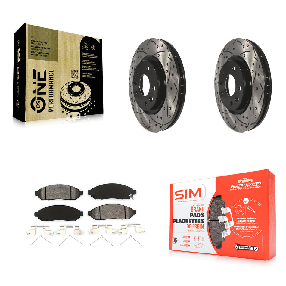 Front Coated Drilled Slotted Disc Brake Rotors And Semi-Metallic Pads Kit For 2015 Nissan LEAF Vehicles Manufactured In Japan KDS-100162
