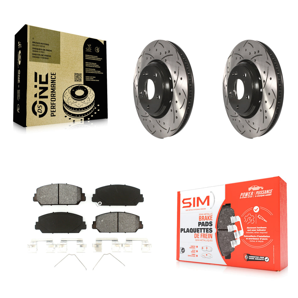 Front Coated Drilled Slotted Disc Brake Rotors And Semi-Metallic Pads Kit For Honda Civic Accord Acura ILX KDS-100171