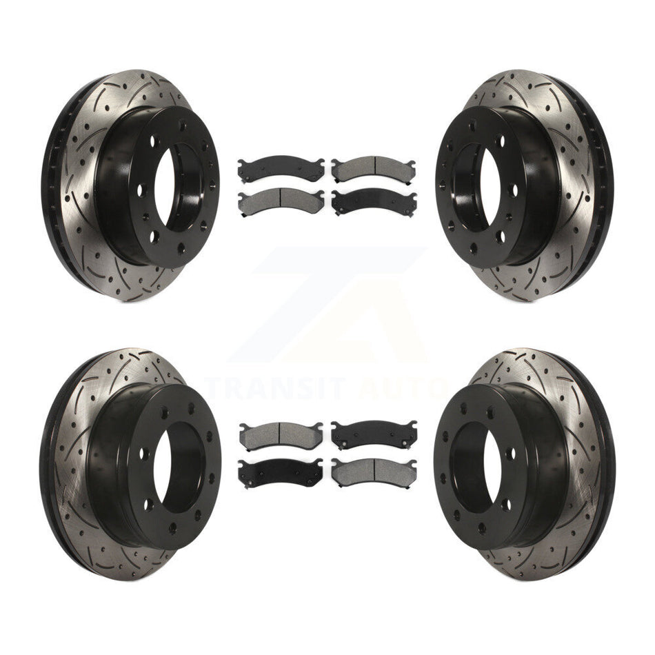 Front Rear Coated Drilled Slotted Disc Brake Rotors And Semi-Metallic Pads Kit For Chevrolet Silverado 2500 HD GMC Sierra 3500 Classic Suburban Yukon XL Avalanche KDS-100173