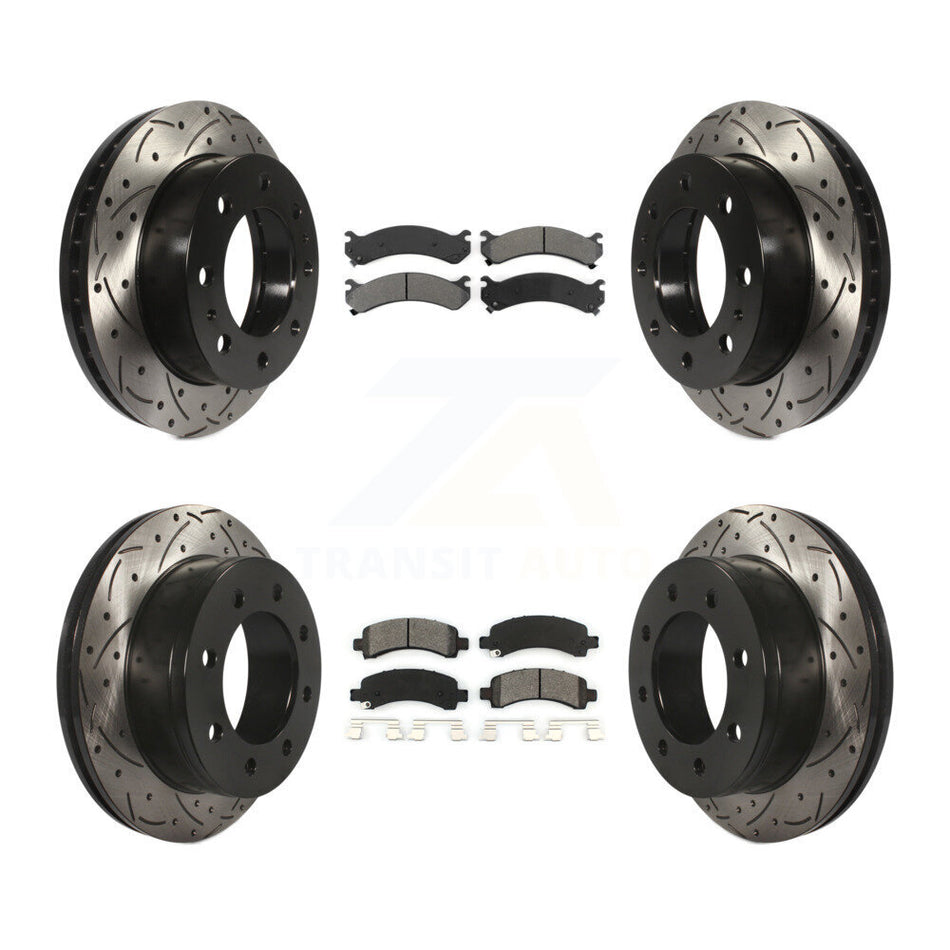 Front Rear Coated Drilled Slotted Disc Brake Rotors And Semi-Metallic Pads Kit For Chevrolet Express 2500 GMC Savana KDS-100174