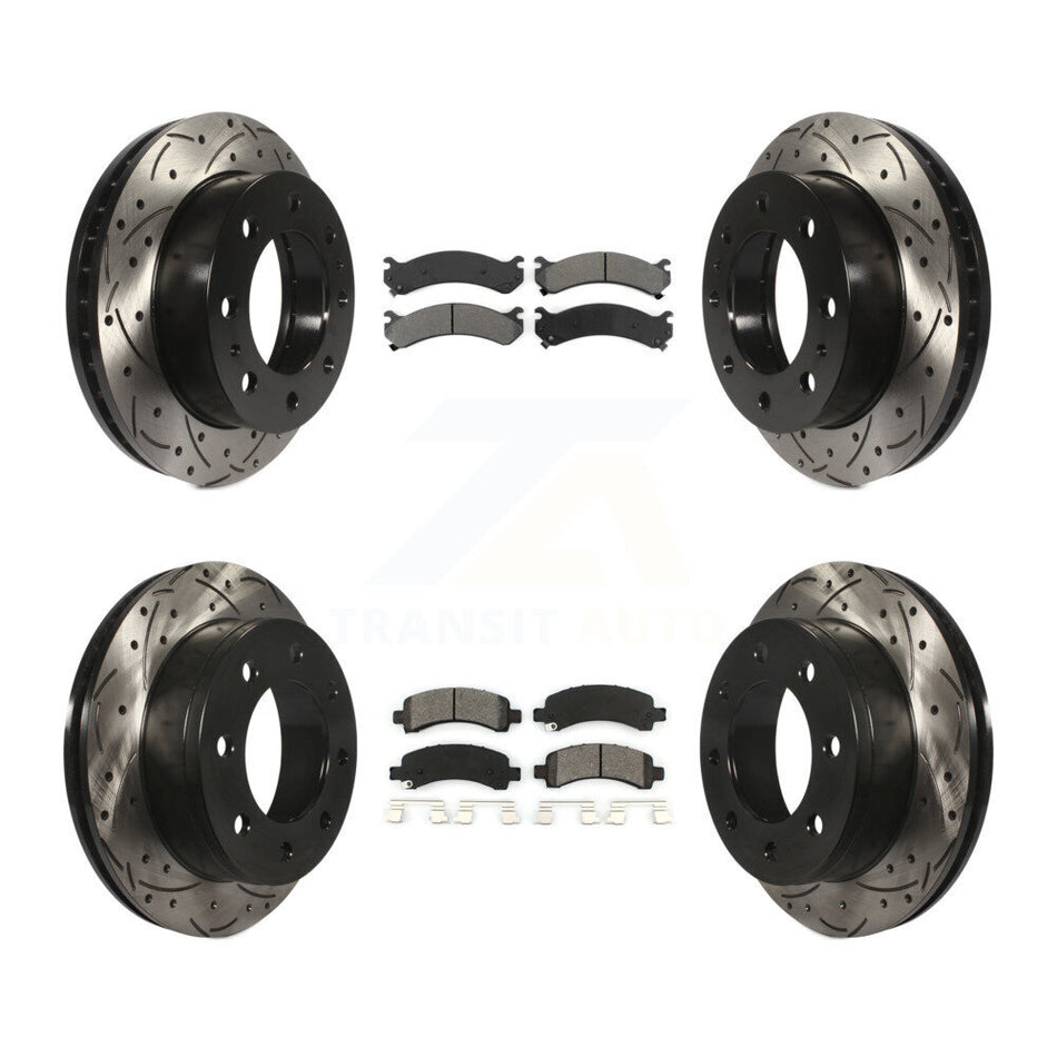 Front Rear Coated Drilled Slotted Disc Brake Rotors And Semi-Metallic Pads Kit For Chevrolet Express 2500 GMC Savana KDS-100176