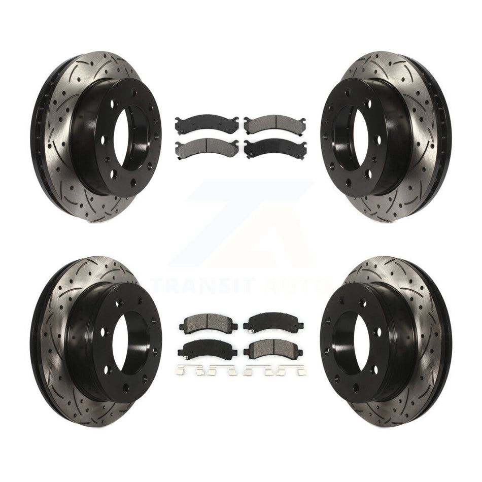 Front Rear Coated Drilled Slotted Disc Brake Rotors And Semi-Metallic Pads Kit For Chevrolet Express 2500 GMC Savana KDS-100177