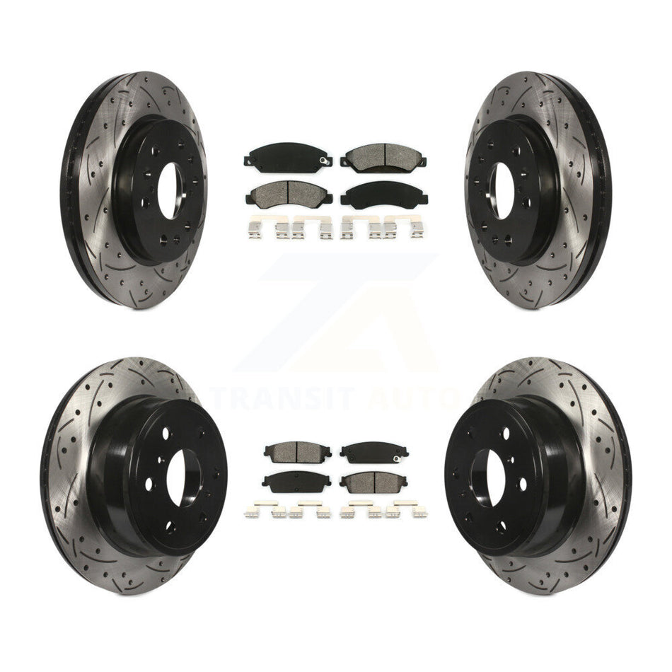 Front Rear Coated Drilled Slotted Disc Brake Rotors And Semi-Metallic Pads Kit For 2007-2007 Chevrolet Tahoe GMC Suburban 1500 Yukon Cadillac Avalanche XL Escalade ESV EXT KDS-100178