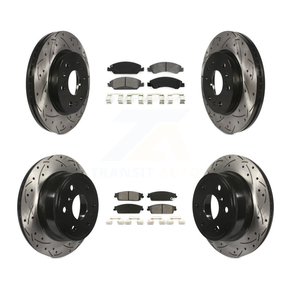 Front Rear Coated Drilled Slotted Disc Brake Rotor & Semi-Metallic Pad Kit For Chevrolet Silverado 1500 GMC Sierra Tahoe Suburban Yukon Cadillac XL Avalanche Escalade ESV EXT KDS-100179