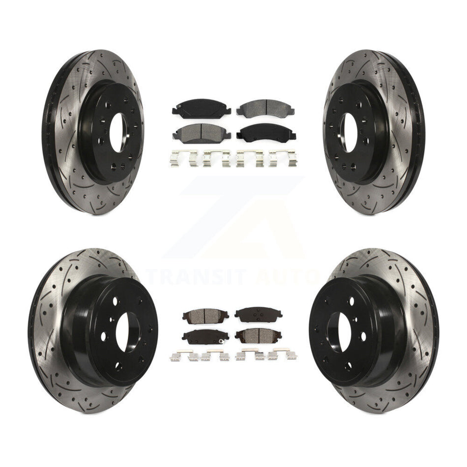 Front Rear Coated Drilled Slotted Disc Brake Rotors And Semi-Metallic Pads Kit For Chevrolet Silverado 1500 GMC Sierra Tahoe Suburban Yukon Cadillac XL Escalade ESV KDS-100180