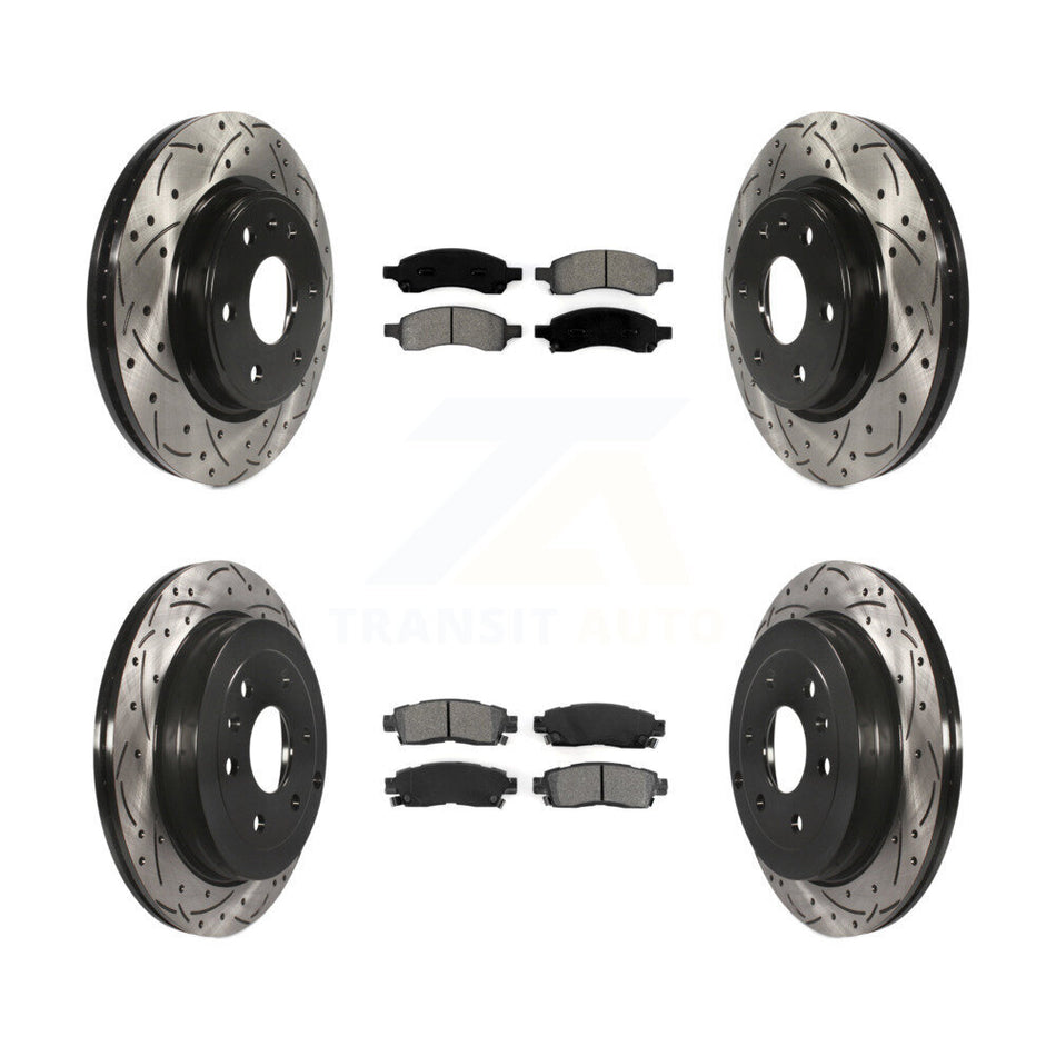 Front Rear Coated Drilled Slotted Disc Brake Rotors And Semi-Metallic Pads Kit For Chevrolet Traverse GMC Acadia Buick Enclave Saturn Outlook Limited KDS-100181