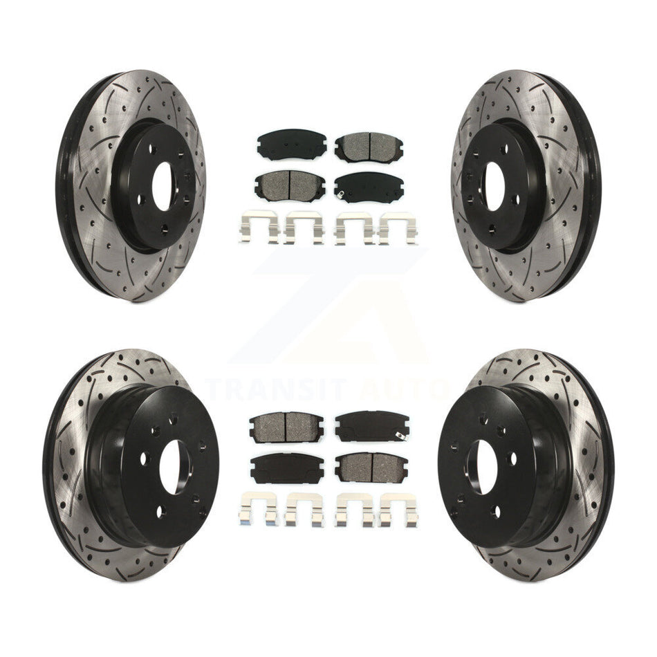 Front Rear Coated Drilled Slotted Disc Brake Rotors And Semi-Metallic Pads Kit For 2010-2017 Chevrolet Equinox GMC Terrain KDS-100182