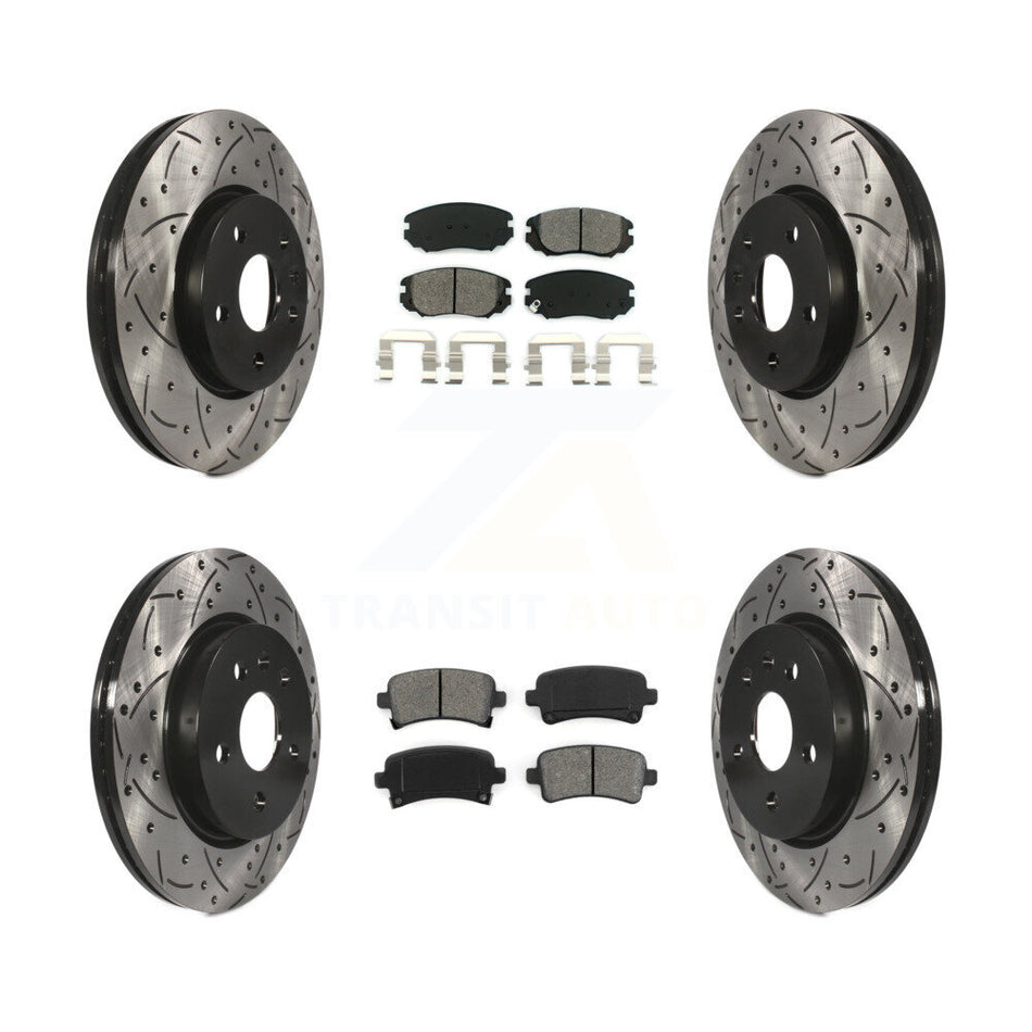 Front Rear Coated Drilled Slotted Disc Brake Rotors And Semi-Metallic Pads Kit For Chevrolet Malibu Impala Buick LaCrosse Limited Allure KDS-100183