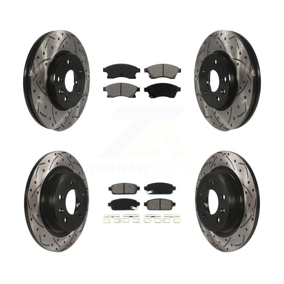 Front Rear Coated Drilled Slotted Disc Brake Rotors And Semi-Metallic Pads Kit For 2013 Chevrolet Cruze With 292mm Diameter Rotor KDS-100185