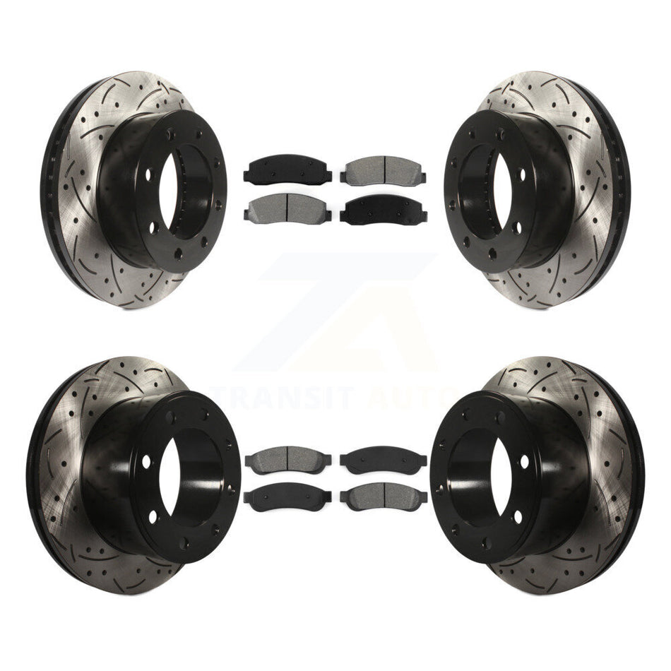 Front Rear Coated Drilled Slotted Disc Brake Rotors And Semi-Metallic Pads Kit For 2008-2009 Ford F-250 Super Duty 4WD KDS-100191