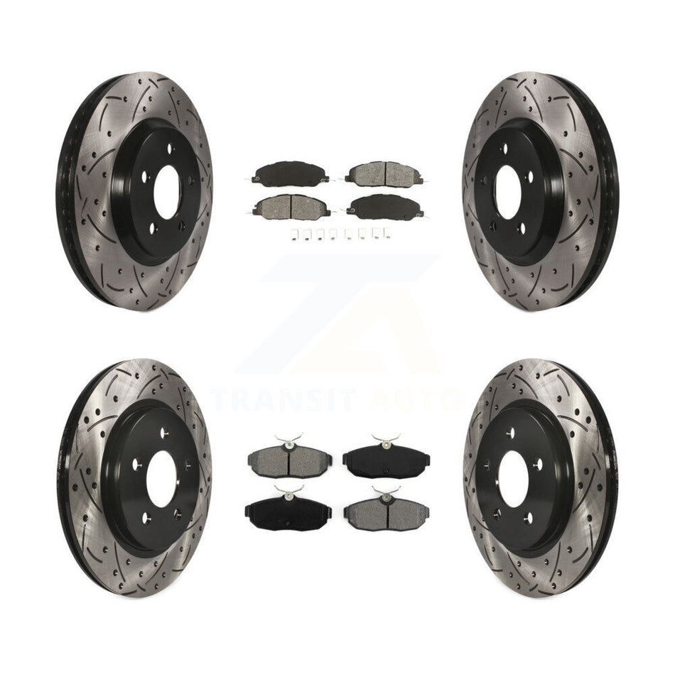 Front Rear Coated Drilled Slotted Disc Brake Rotors And Semi-Metallic Pads Kit For Ford Mustang KDS-100197