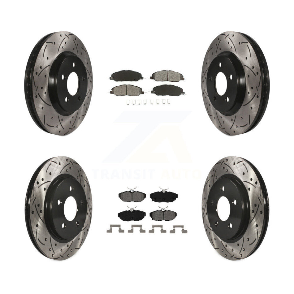 Front Rear Coated Drilled Slotted Disc Brake Rotors And Semi-Metallic Pads Kit For Ford Mustang KDS-100198