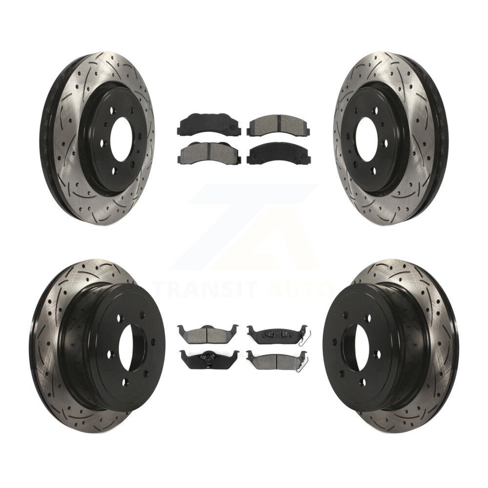 Front Rear Coated Drilled Slotted Disc Brake Rotors And Semi-Metallic Pads Kit For 2010-2011 Ford F-150 With 6 Lug Wheels KDS-100202