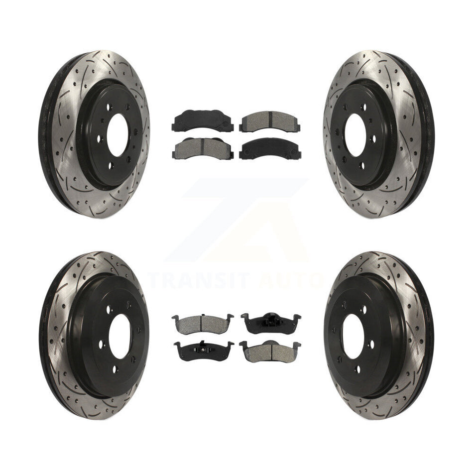 Front Rear Coated Drilled Slotted Disc Brake Rotors And Semi-Metallic Pads Kit For 2010-2017 Ford Expedition Lincoln Navigator KDS-100203