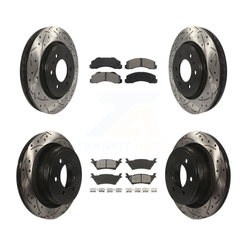 Front Rear Coated Drilled Slotted Disc Brake Rotors And Semi-Metallic Pads Kit For Ford F-150 KDS-100204