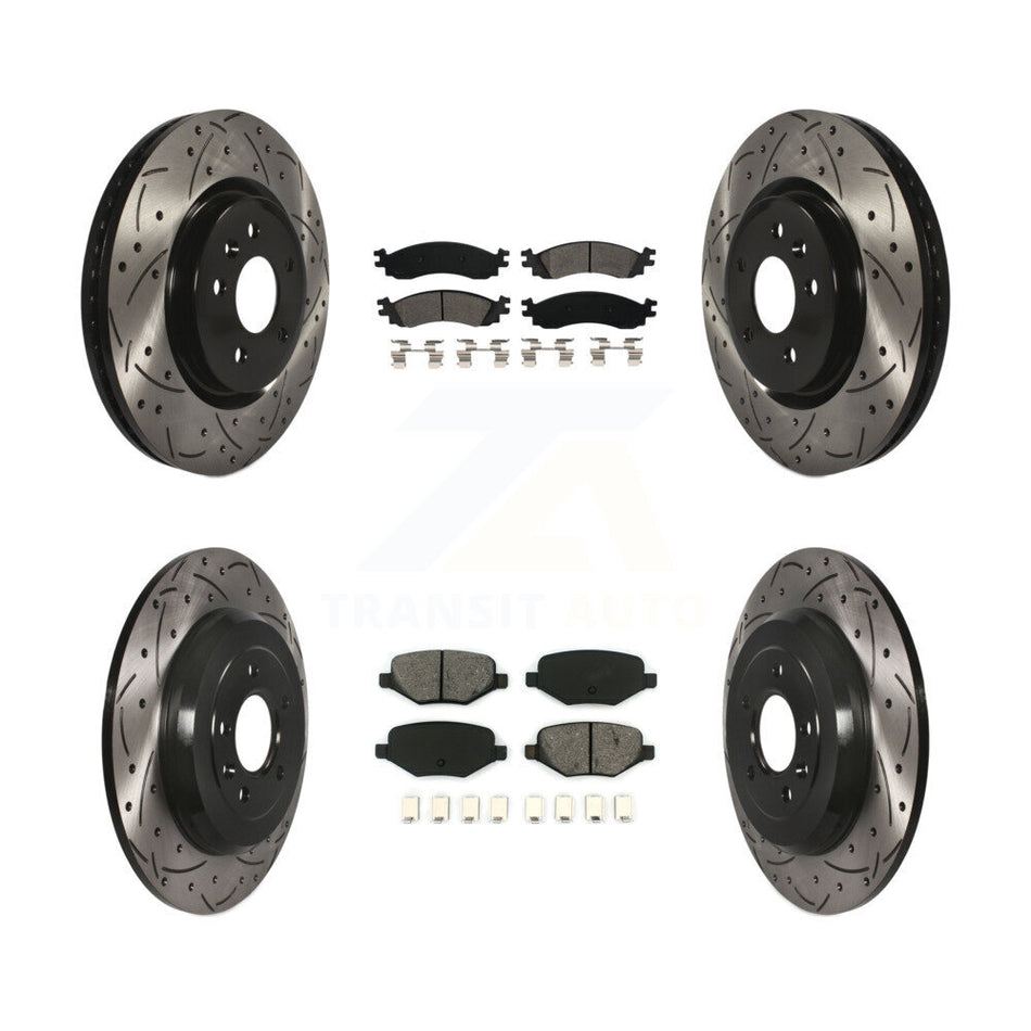 Front Rear Coated Drilled Slotted Disc Brake Rotors And Semi-Metallic Pads Kit For 2010-2012 Ford Taurus SHO KDS-100205