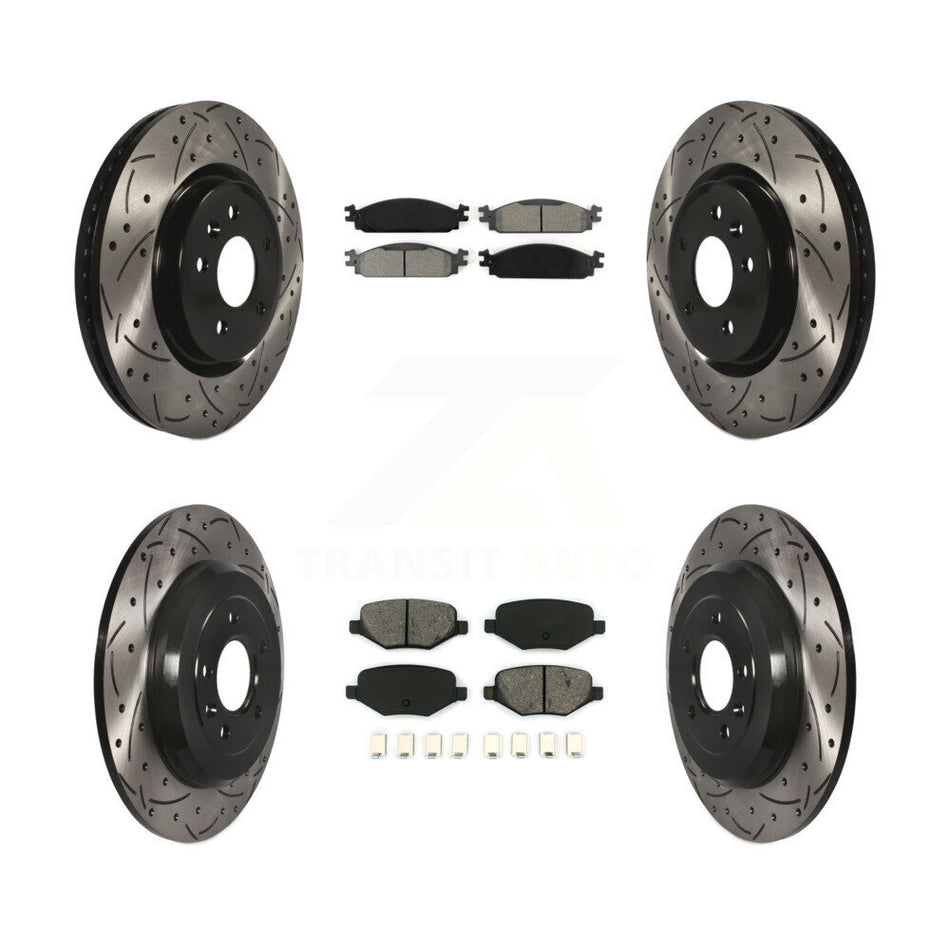 Front Rear Coated Drilled Slotted Disc Brake Rotors And Semi-Metallic Pads Kit For 2009-2010 Lincoln MKS KDS-100206