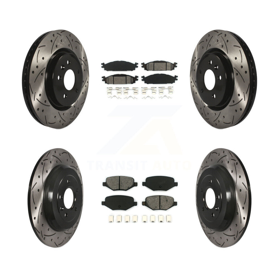 Front Rear Coated Drilled Slotted Disc Brake Rotors And Semi-Metallic Pads Kit For Ford Explorer Taurus Flex Lincoln MKT MKS KDS-100207