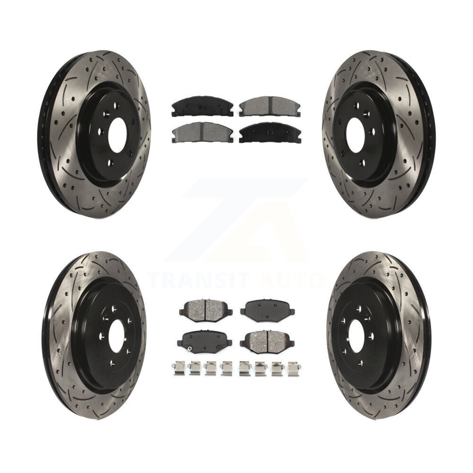 Front Rear Coated Drilled Slotted Disc Brake Rotors And Semi-Metallic Pads Kit For 2013 Ford Explorer Sport With Heavy Duty Brakes KDS-100209