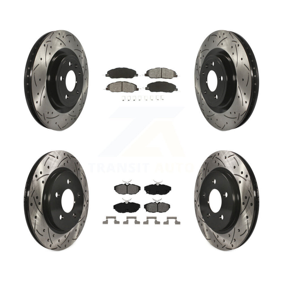 Front Rear Coated Drilled Slotted Disc Brake Rotors And Semi-Metallic Pads Kit For Ford Mustang KDS-100212