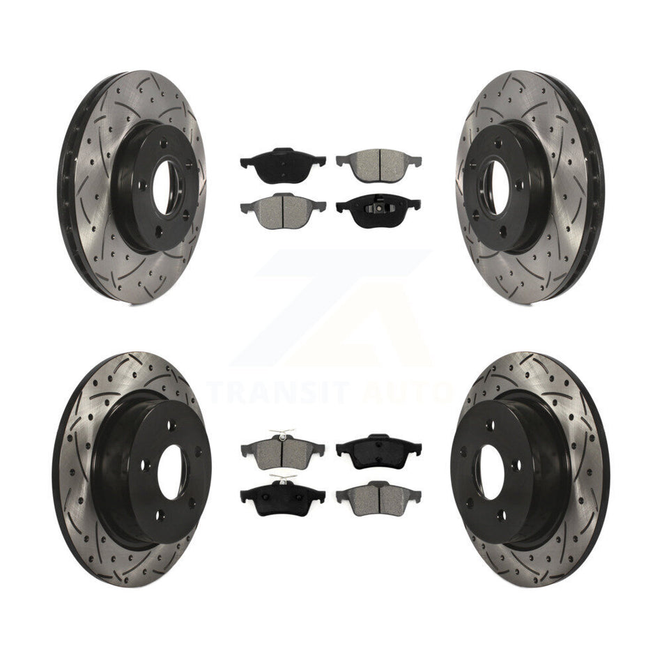 Front Rear Coated Drilled Slotted Disc Brake Rotors And Semi-Metallic Pads Kit For Ford C-Max KDS-100214