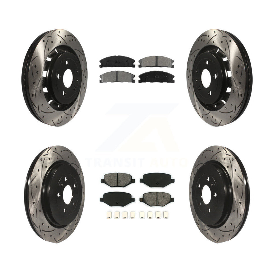 Front Rear Coated Drilled Slotted Disc Brake Rotors And Semi-Metallic Pads Kit For Ford Explorer Police Interceptor Utility Lincoln MKS Flex Taurus MKT KDS-100216