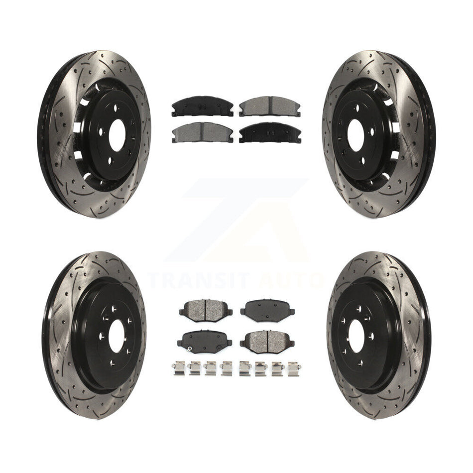Front Rear Coated Drilled Slotted Disc Brake Rotors And Semi-Metallic Pads Kit For Ford Explorer Taurus Flex Police Interceptor Sedan Lincoln MKS Special Service KDS-100217