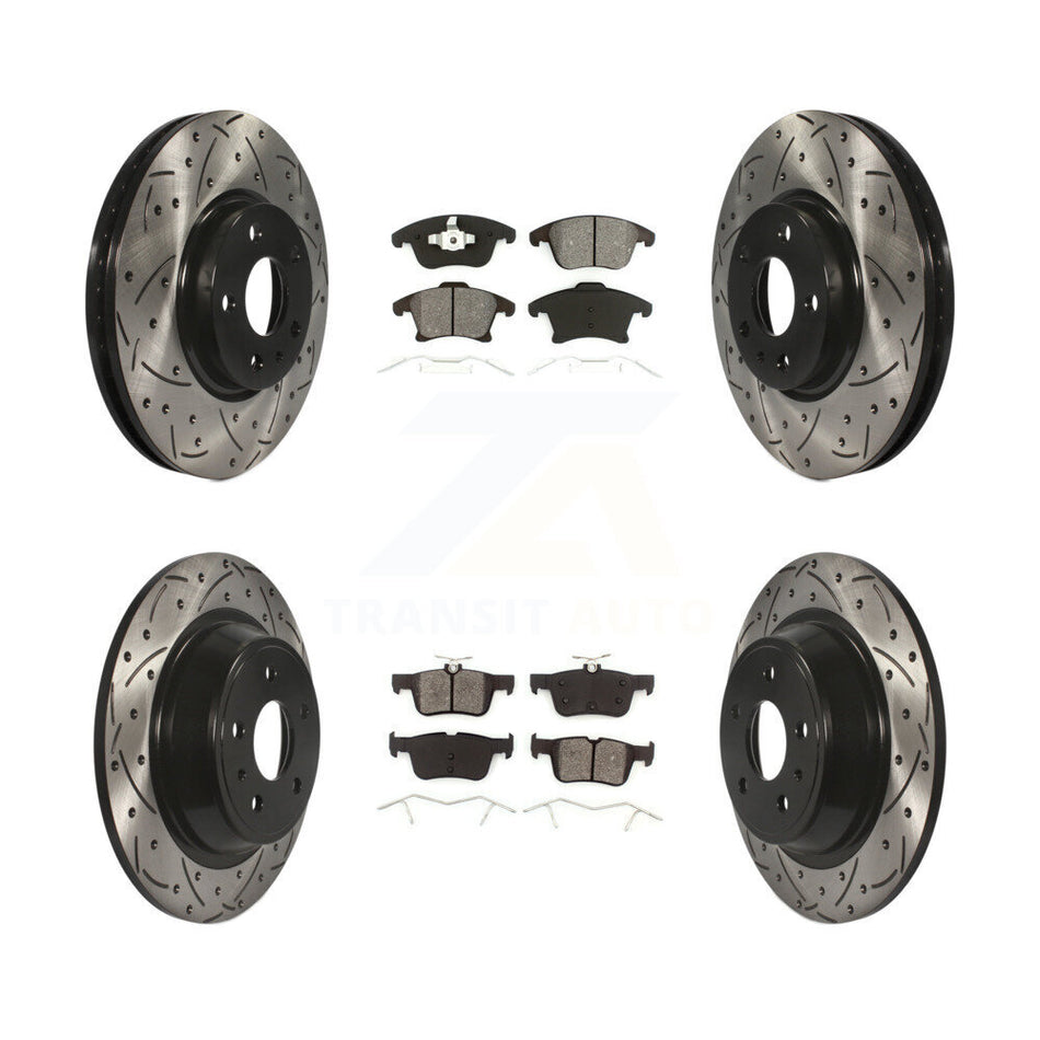 Front Rear Coated Drilled Slotted Disc Brake Rotors And Semi-Metallic Pads Kit For Ford Fusion Lincoln MKZ KDS-100218