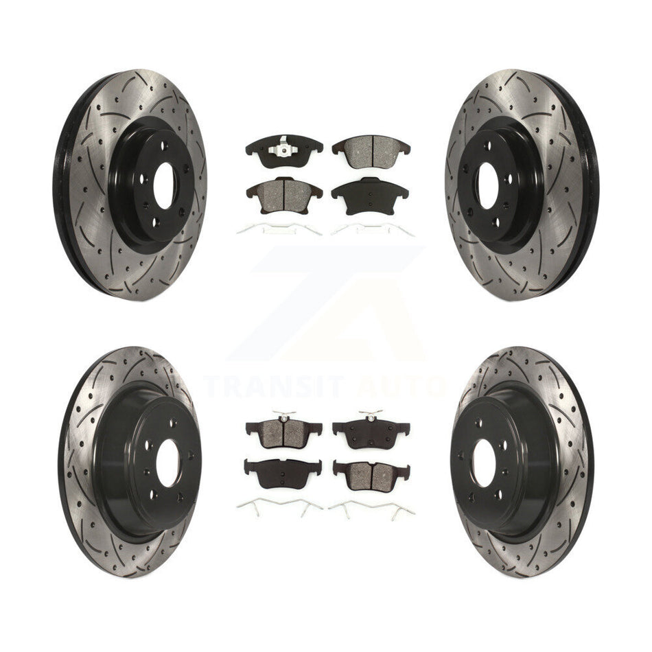 Front Rear Coated Drilled Slotted Disc Brake Rotors And Semi-Metallic Pads Kit For Ford Fusion Lincoln MKZ KDS-100219
