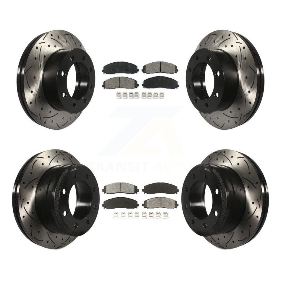 Front Rear Coated Drilled Slotted Disc Brake Rotors And Semi-Metallic Pads Kit For Ford F-250 Super Duty F-350 4WD KDS-100221