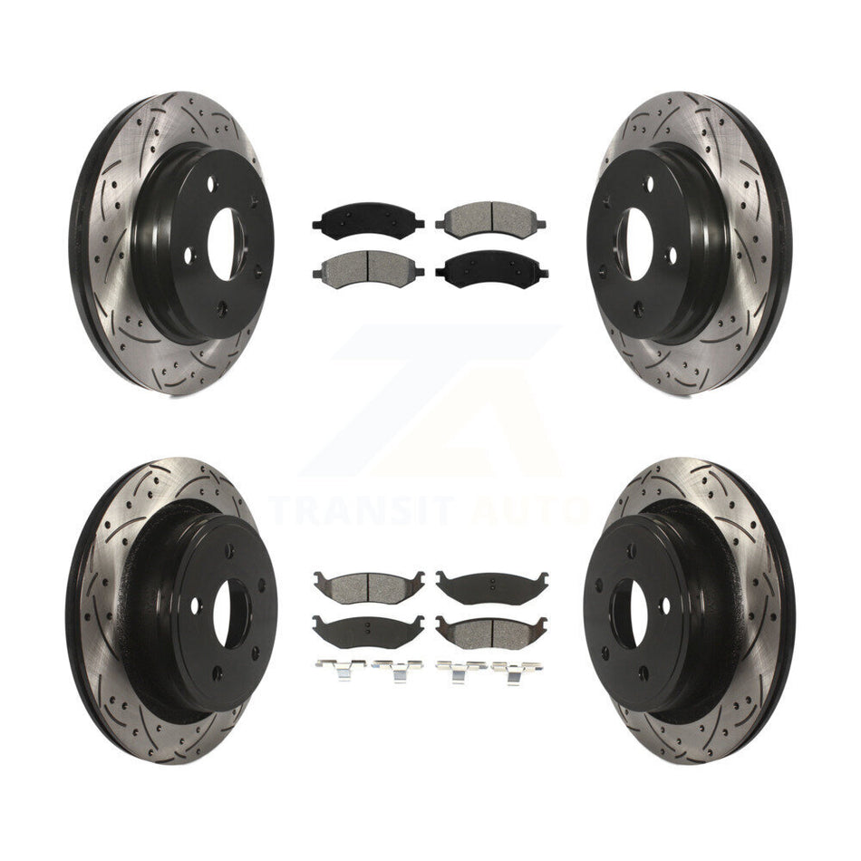 Front Rear Coated Drilled Slotted Disc Brake Rotors And Semi-Metallic Pads Kit For Ram 1500 Dodge Classic Durango Chrysler Aspen KDS-100223