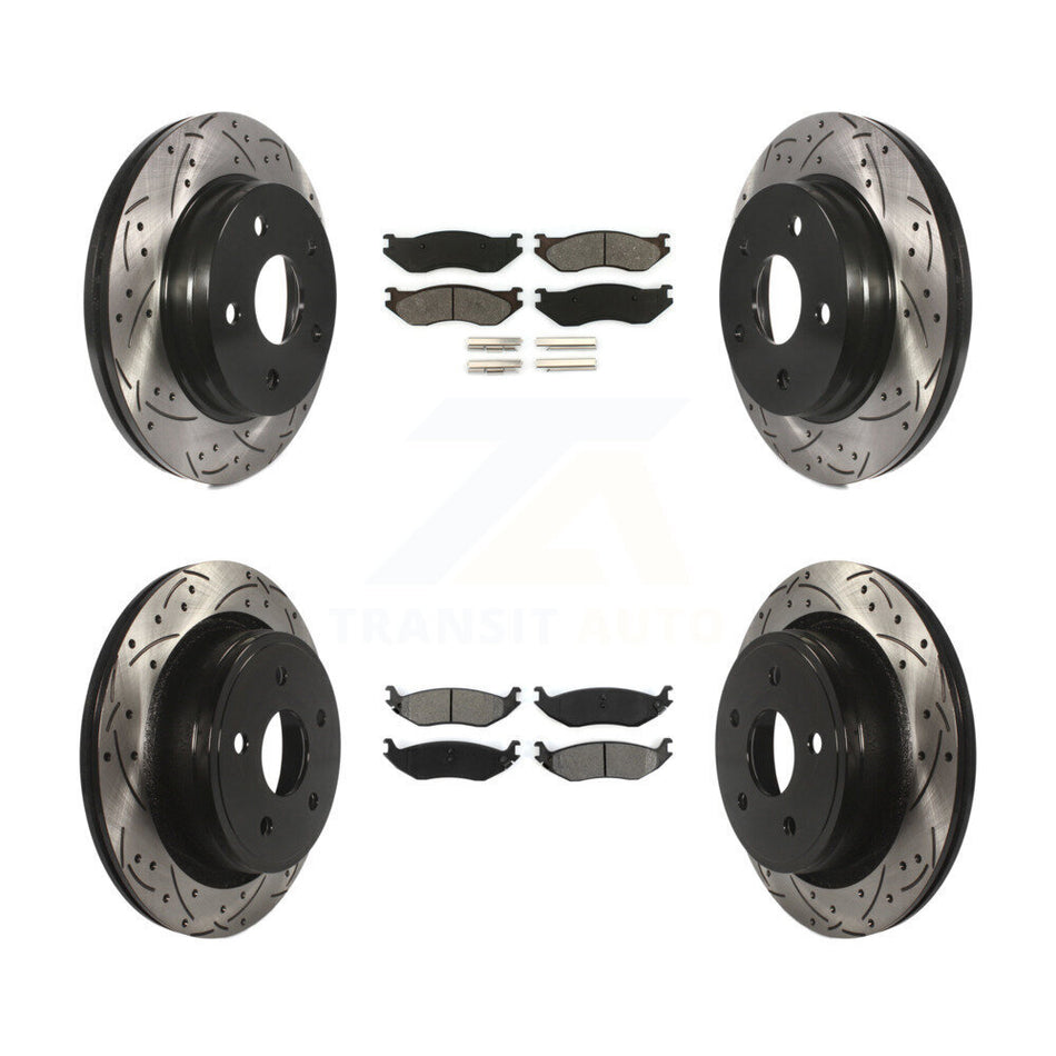 Front Rear Coated Drilled Slotted Disc Brake Rotors And Semi-Metallic Pads Kit For Dodge Ram 1500 KDS-100224