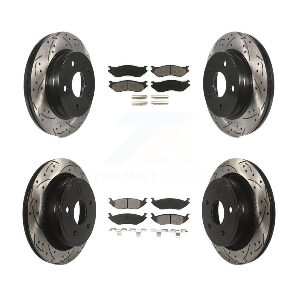 Front Rear Coated Drilled Slotted Disc Brake Rotors And Semi-Metallic Pads Kit For Dodge Durango Ram 1500 KDS-100225