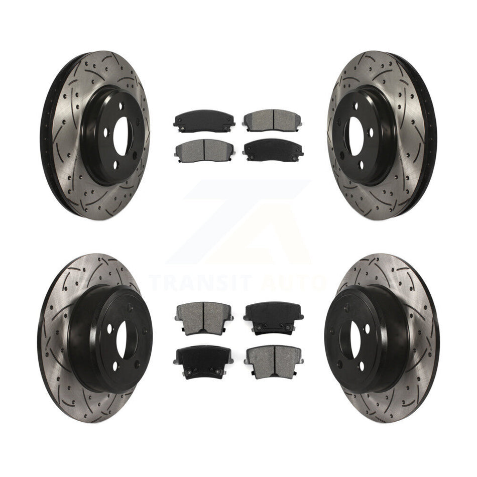 Front Rear Coated Drilled Slotted Disc Brake Rotors And Semi-Metallic Pads Kit For Dodge Charger Chrysler 300 Challenger Magnum KDS-100226