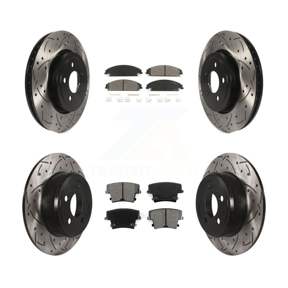 Front Rear Coated Drilled Slotted Disc Brake Rotors And Semi-Metallic Pads Kit For 2005-2006 Chrysler 300 AWD with 3.5L KDS-100228