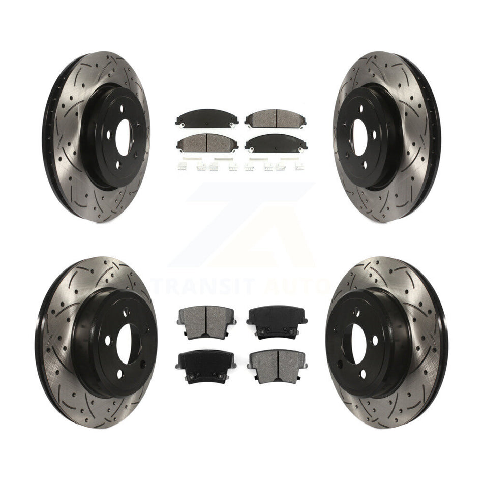 Front Rear Coated Drilled Slotted Disc Brake Rotors And Semi-Metallic Pads Kit For Dodge Charger Chrysler 300 Challenger Magnum KDS-100229
