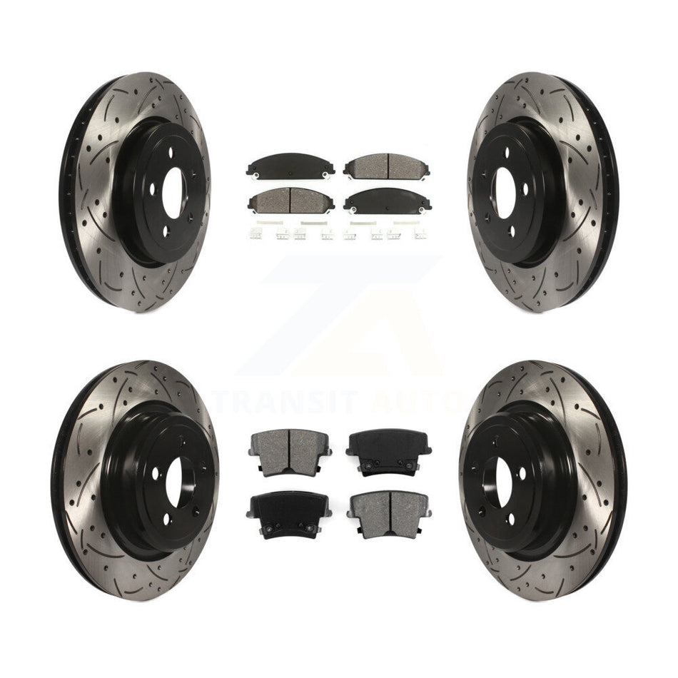 Front Rear Coated Drilled Slotted Disc Brake Rotors And Semi-Metallic Pads Kit For Dodge Charger With Police Package KDS-100230